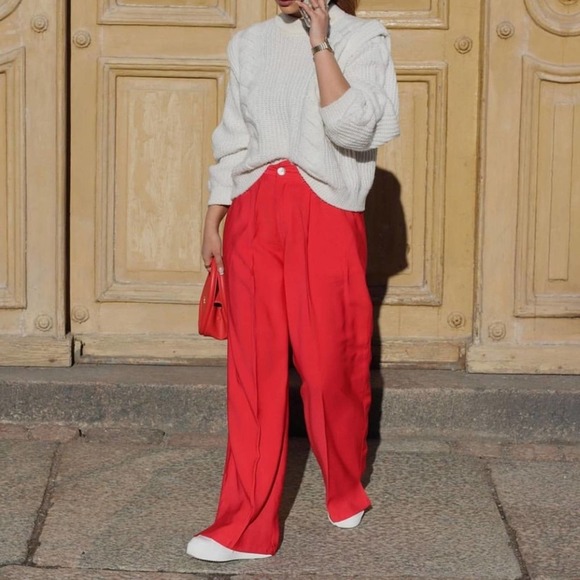 Molly Bracken High Rise Wide Leg Trouser Red Pants Size Medium - Picture 2 of 12